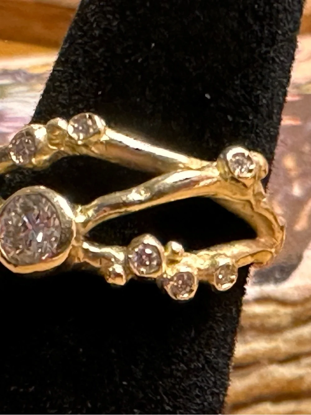 Kate Maller Encrusted 3 Branch Solitaire Ring| 14K Gold & Natural Diamonds| 4.5